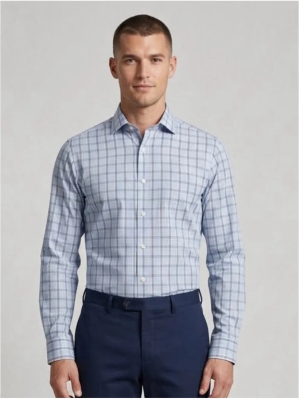 Banana Republic Men Blue Plaid Long Sleeve Button cotton Sm Shirt Slime Fit 1803